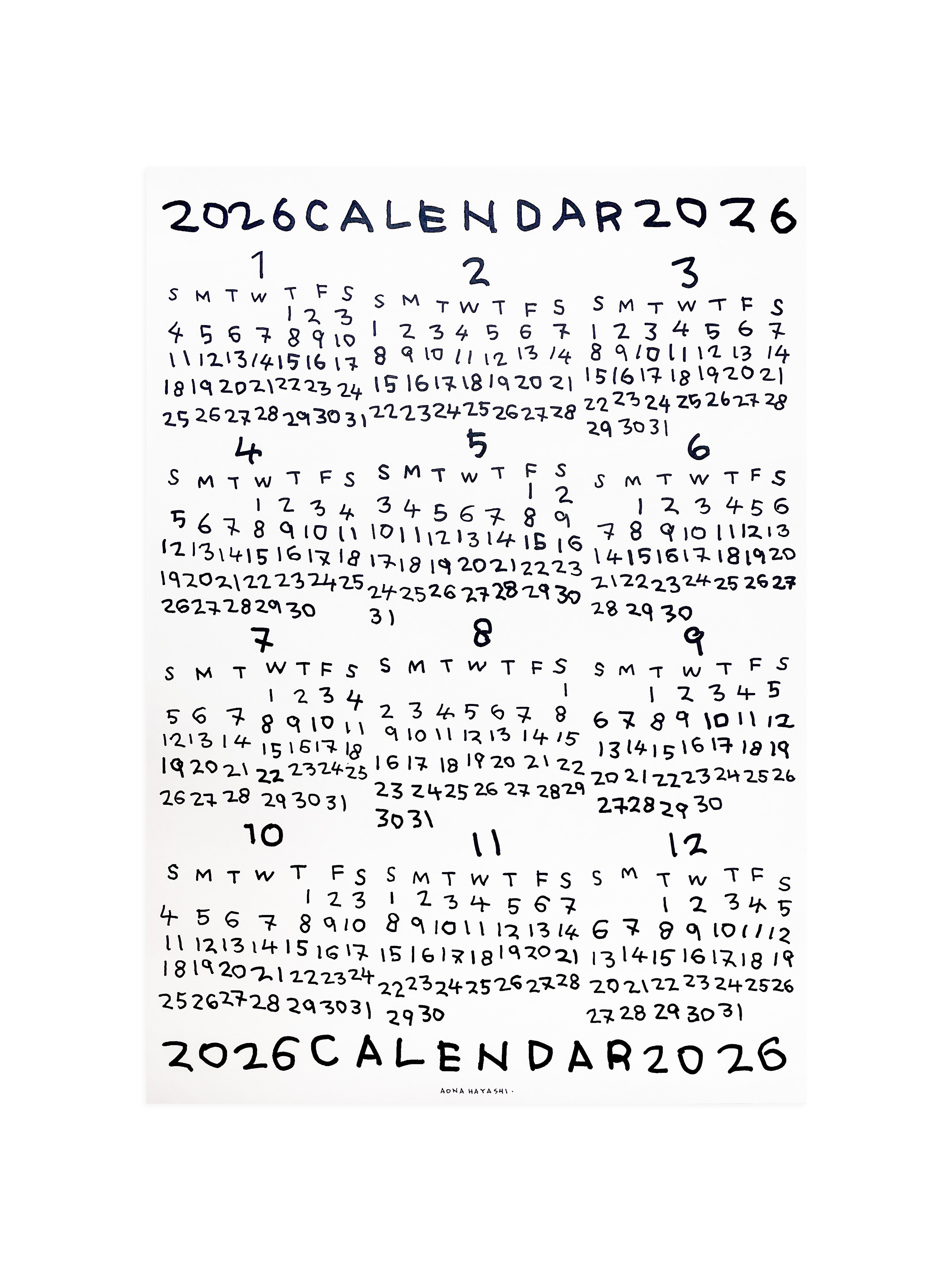AONAHAYASHI 2026 カレンダー 巻 AONA HAYASHI 2026 POSTER [Roll/巻] - 本 屋 青 旗 Ao-Hata Bookstore