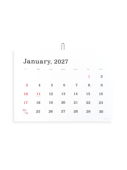 KASAI Kaoru Calendar 2027 （罫線なし / Unlined）